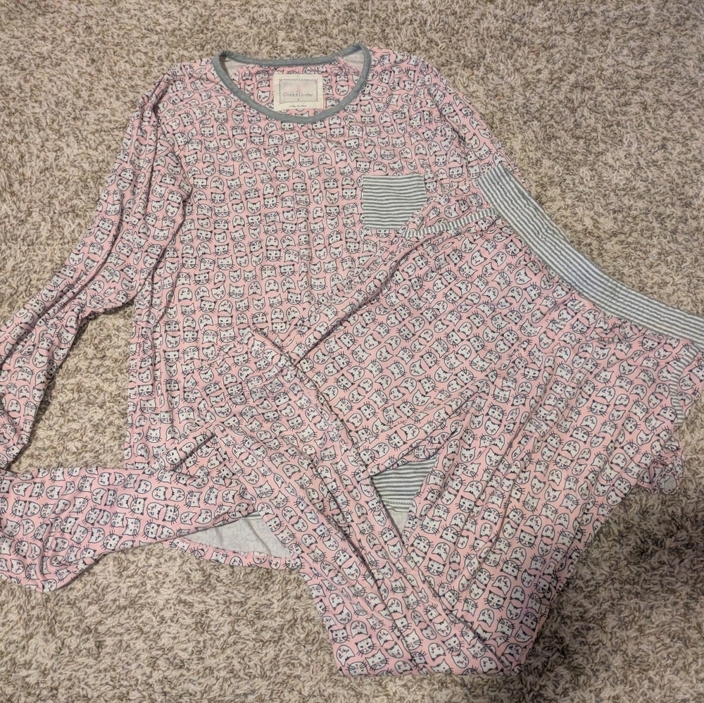Cuddl Duds Pink and Gray Cats Super Soft Pajama Set - Picture 2 of 7